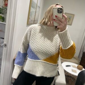 Color block turtleneck sweater